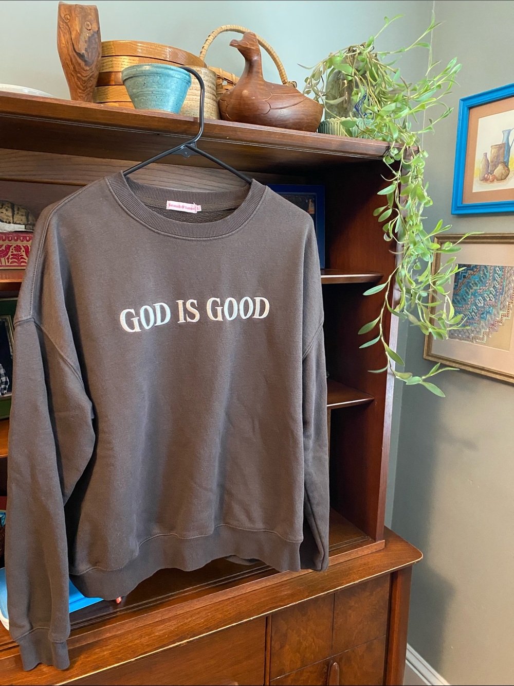 God Is Good Embroidered Crewneck Sweatshirt